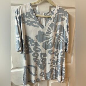 Blue Ginger Light Blue and White Floral Tunic